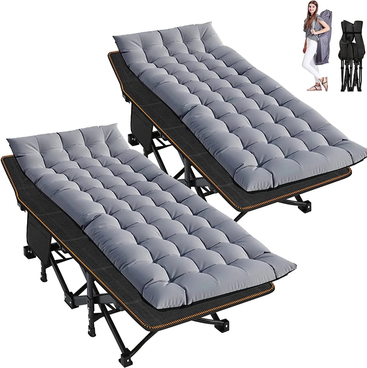 2 Pack Folding Camping Cot with Mattress and Carry Bag G4994