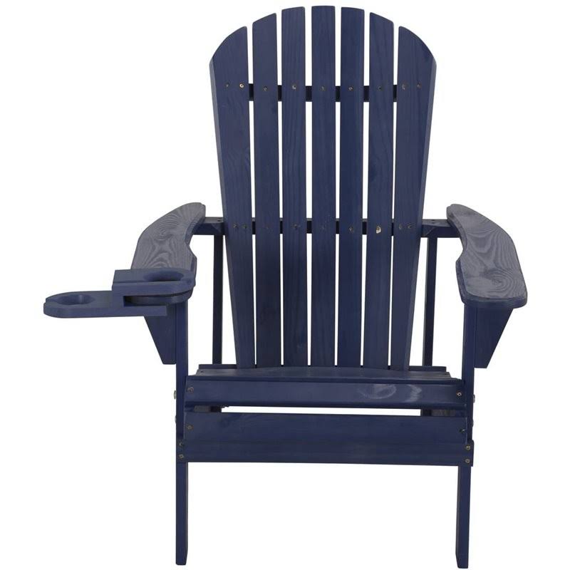 Navy Blue Wooden Adirondack Chair with Cup Holder D8408