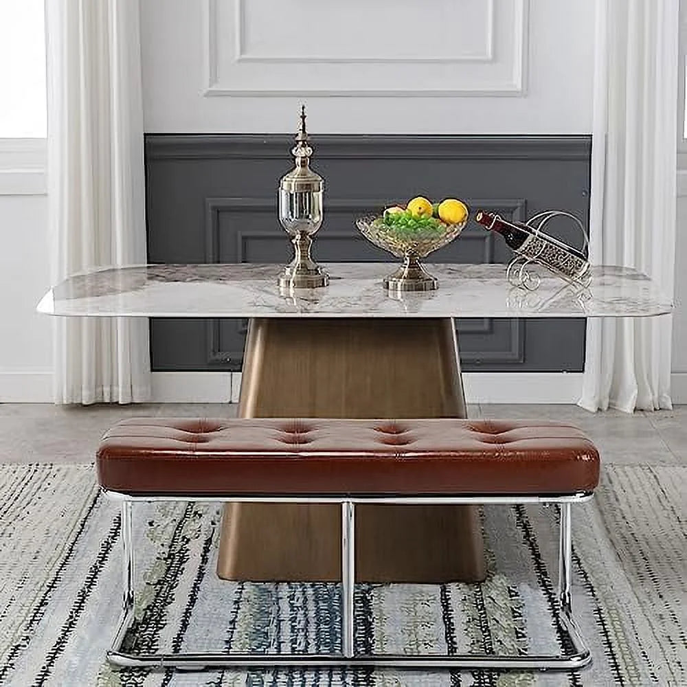 39 Inch Upholstered Leather Dining Bench with Metal Legs V364