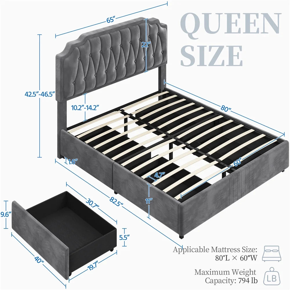 Queen Upholstered Bed with 4 Storage Drawers G951942