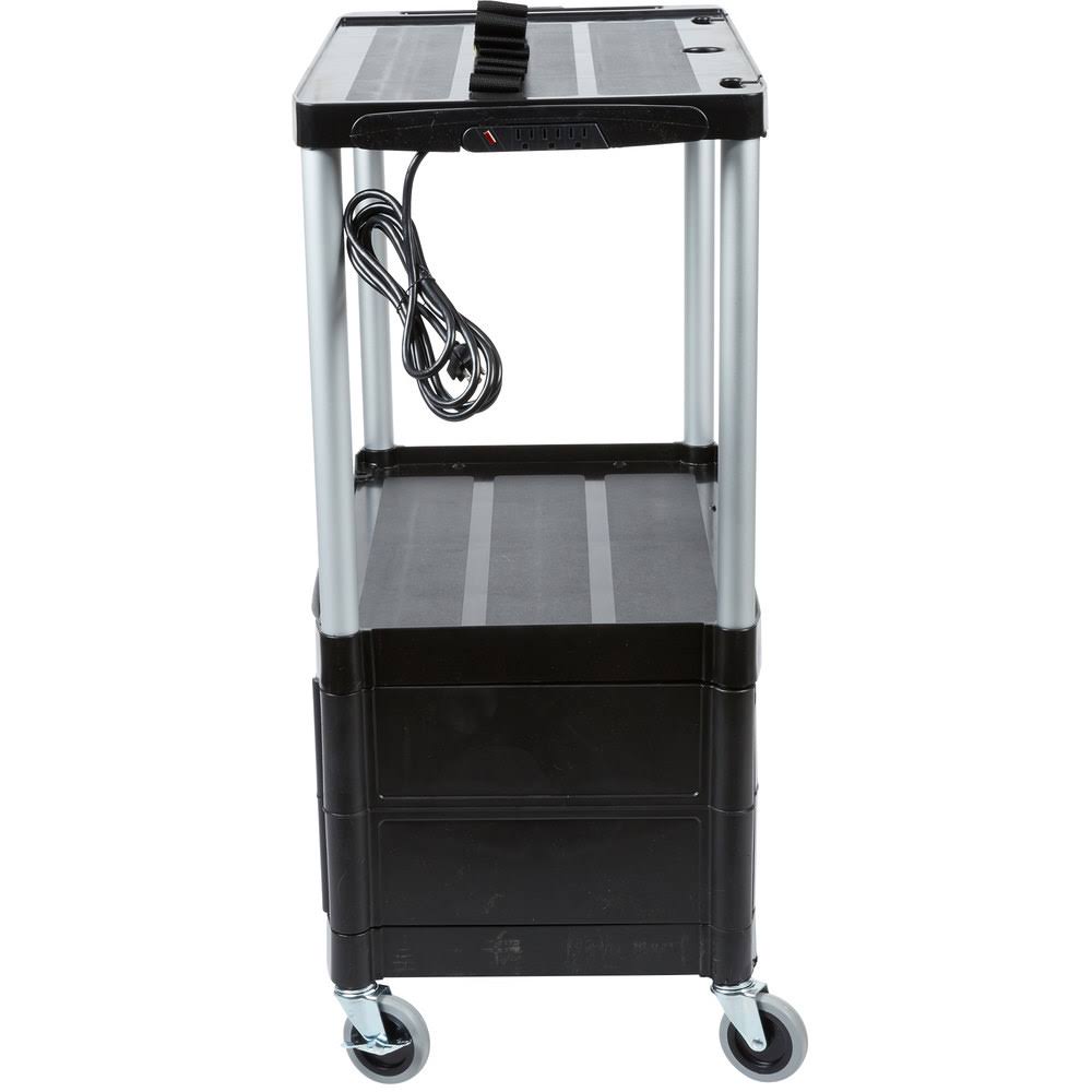 Black Three-Shelf AV Cart with Cabinet W6661