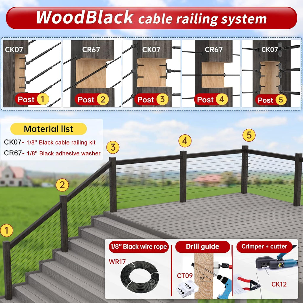 50 Pack Black Stainless Steel Protective Sleeves Cable Railing Kit K696519