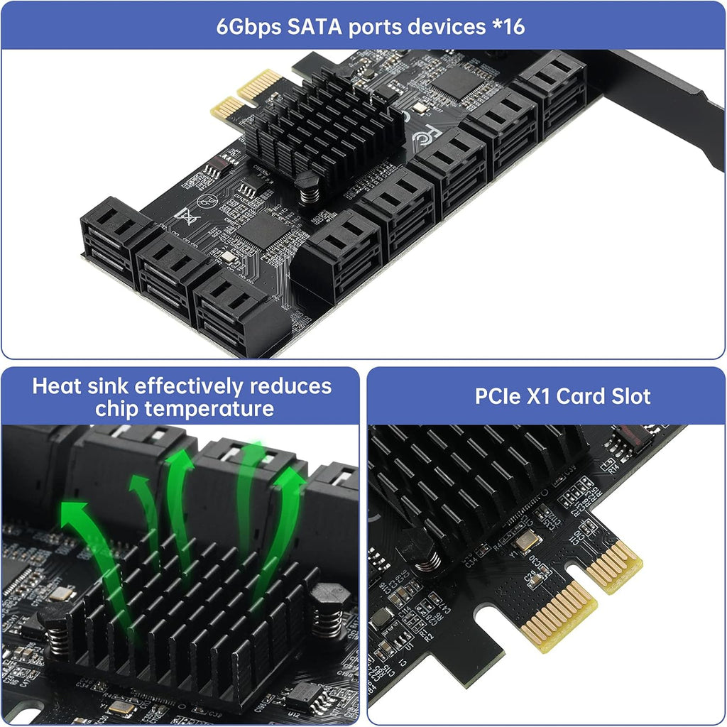 1X PCIE SATA Card 16 Ports with 16 SATA Cables L364