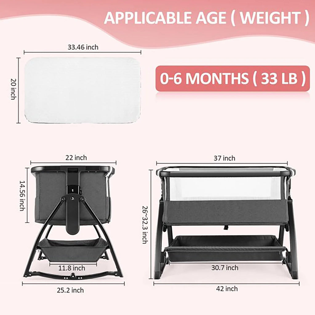 Baby Bassinet Bedside Sleeper Adjustable 7-Level Portable Bed Light Gray G4169