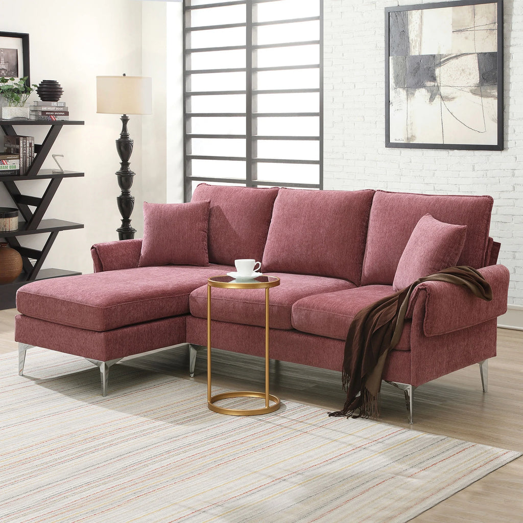 Dark Pink L-Shaped Convertible Sectional Sofa with Reversible Chaise Lounge A613601