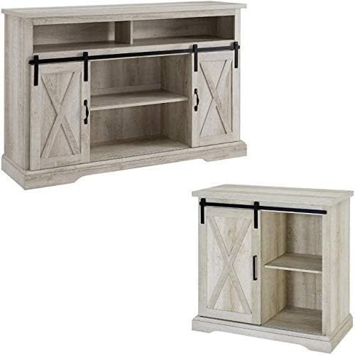 Rustic White Oak TV Stand and Buffet Side Cabinet Set K184