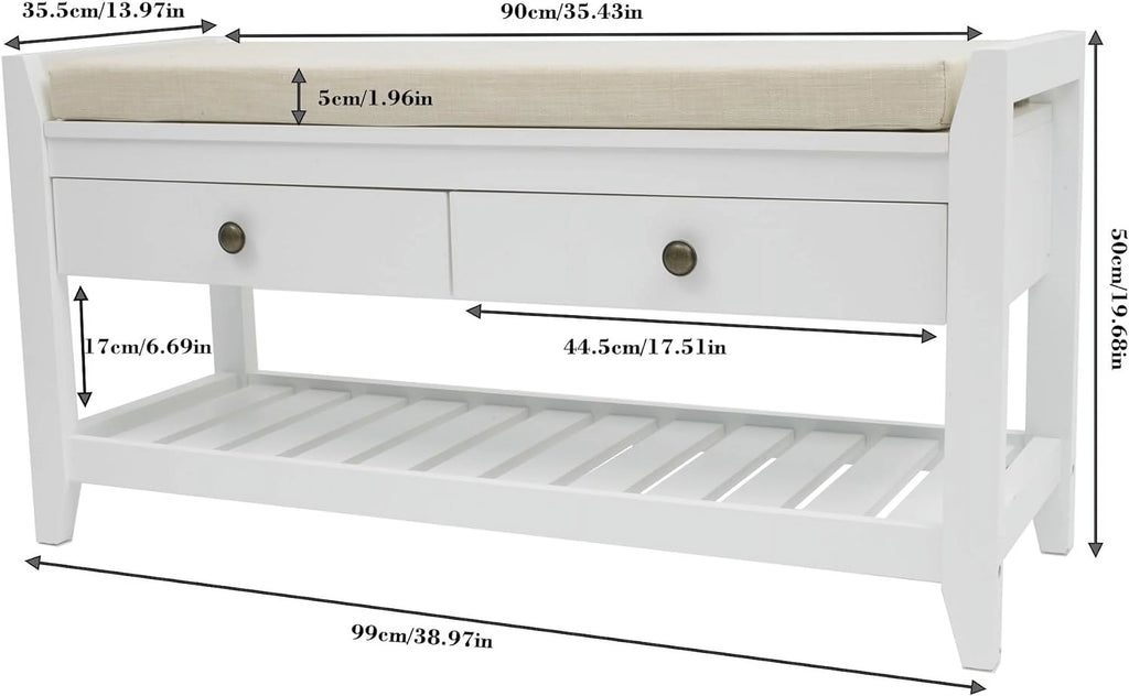 Blue Shoe Storage Bench with Cushioned Seat and 2 Drawers M709
