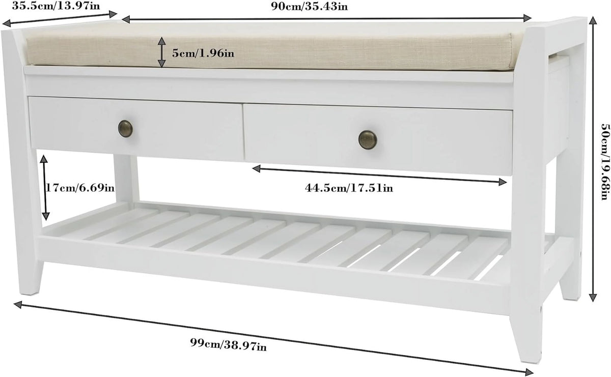 Blue Shoe Storage Bench with Cushioned Seat and 2 Drawers M709
