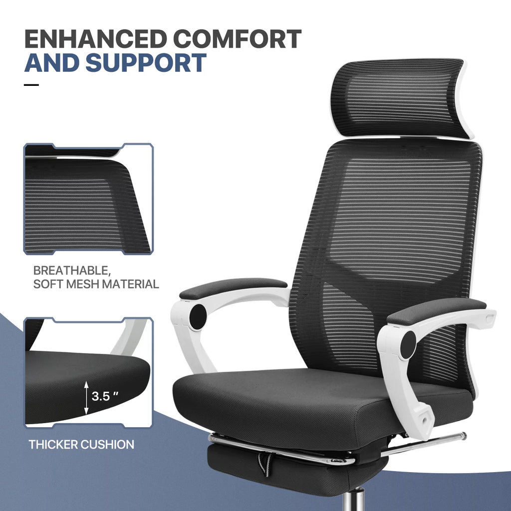 Black Ergonomic High Back Mesh Office Chair with Headrest & Footrest Y412936