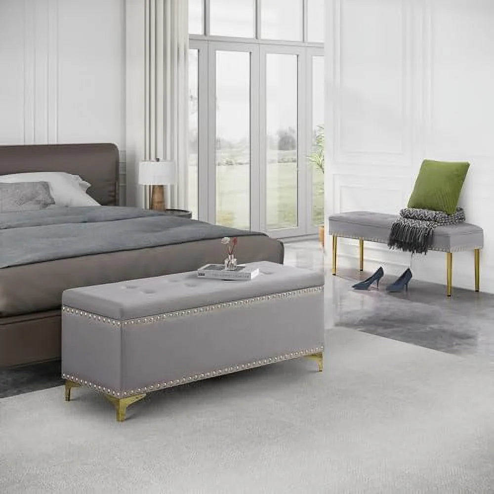 Dark Blue Tufted Linen Ottoman Bench Set M676