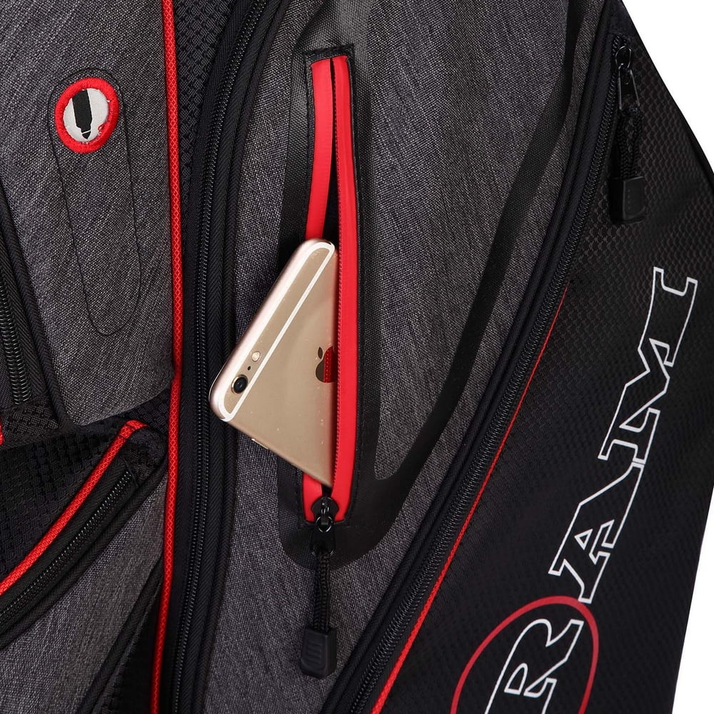 Golf Cart Bag with 14 Way Dividers Black Red T995