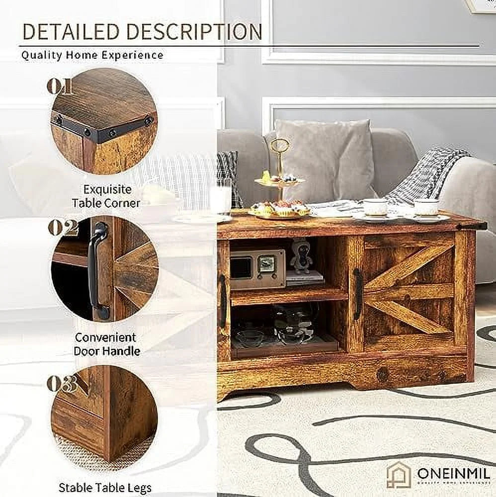 White Coffee Table with Barn Doors B261946