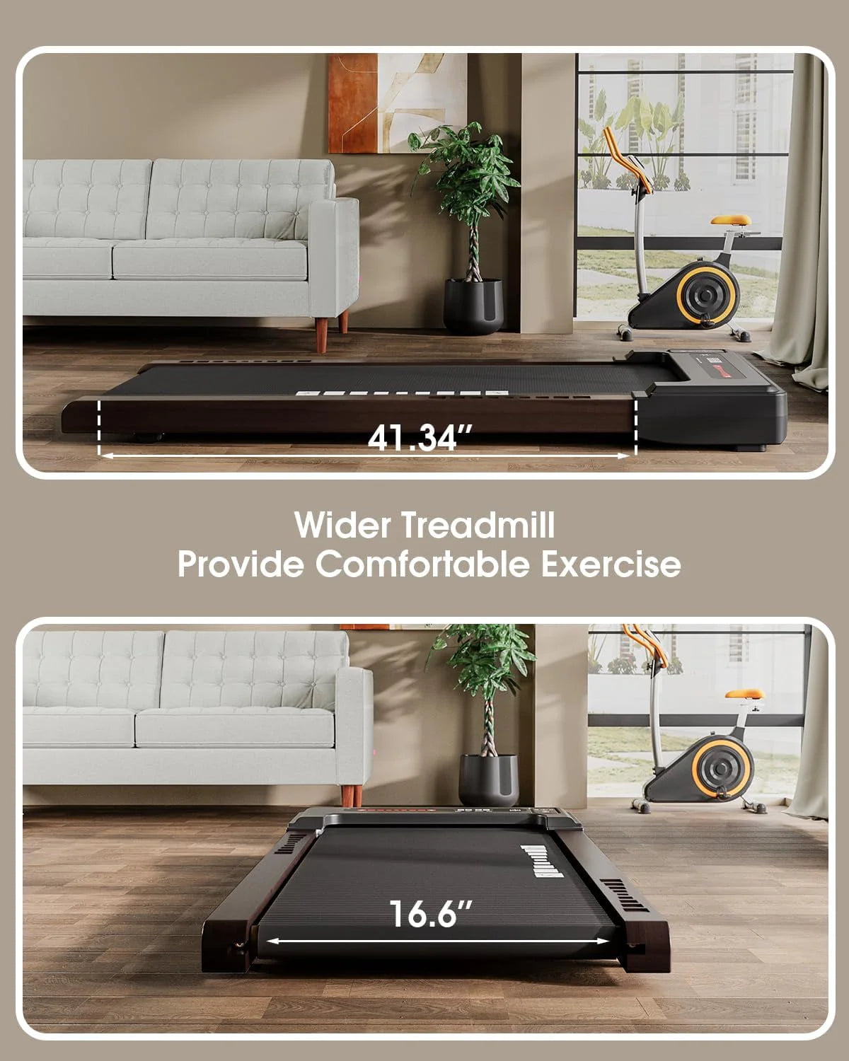 Under Desk Treadmill, Brown Wood Electric Treadmill with Remote Control W99856