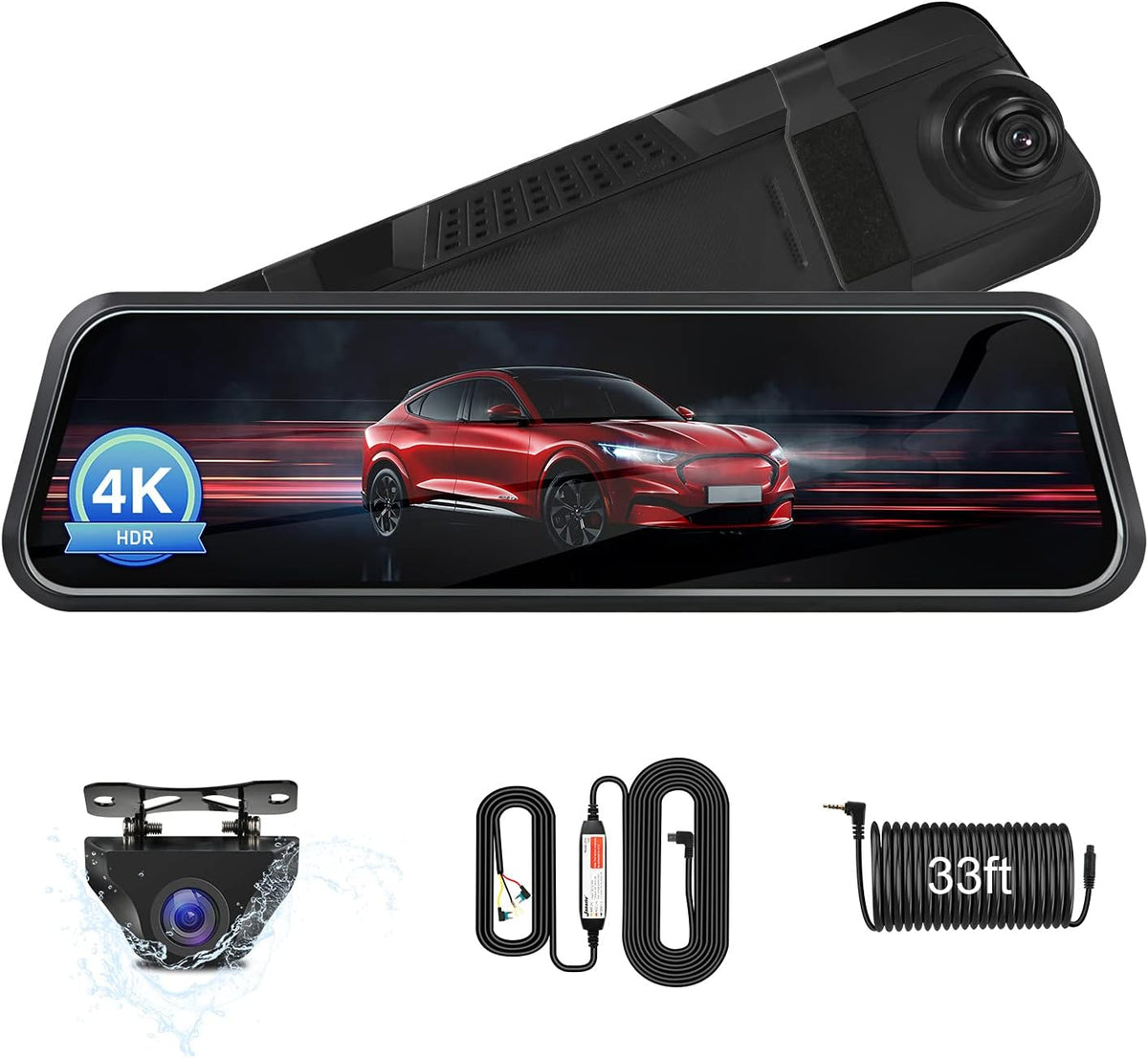 4K Mirror Dash Cam Front and Rear with Hardwire Kit L9540