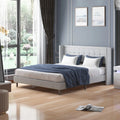King Size Light Grey Linen Upholstered Platform Bed Frame with Headboard C922422