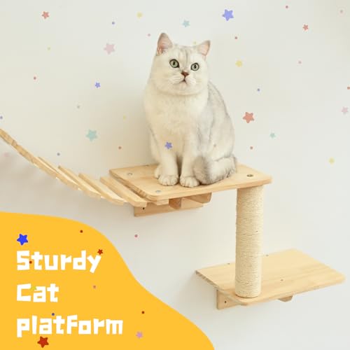9pc Wooden Cat Wall Shelves with Condo Houses Perches Ladders and Scratching Posts H486