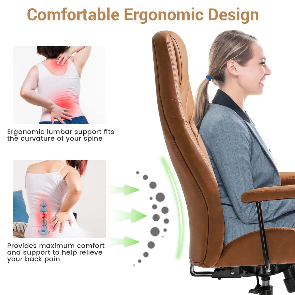 High Back Office Chair with Armrest Brown U628