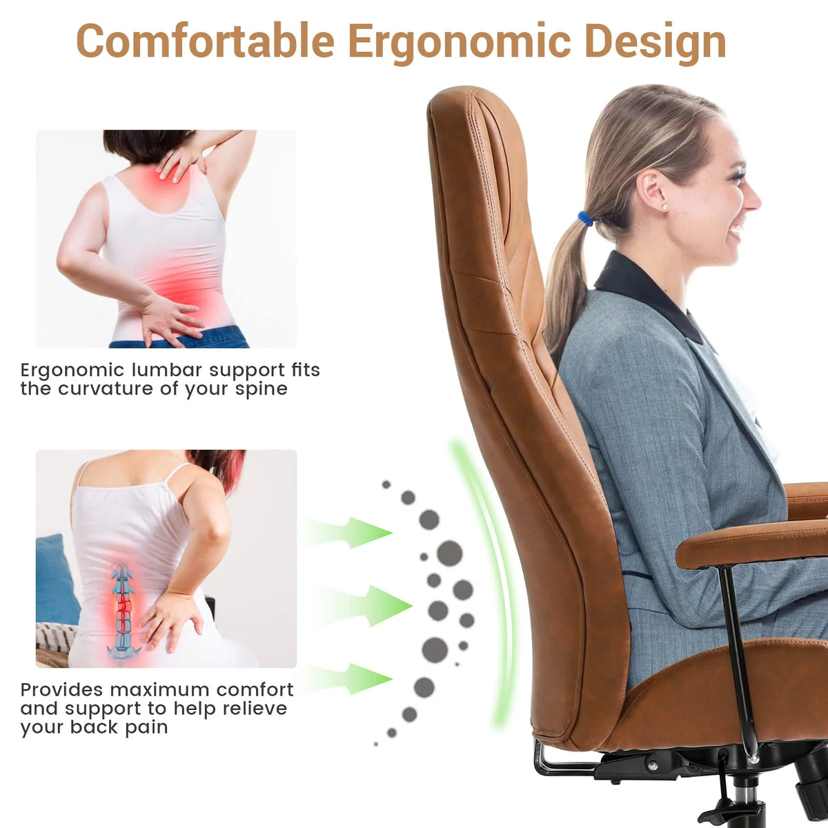 High Back Office Chair with Armrest Brown U628