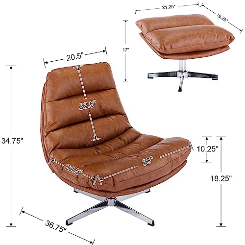 Cream Linen Swivel Accent Chair with Ottoman Q4315