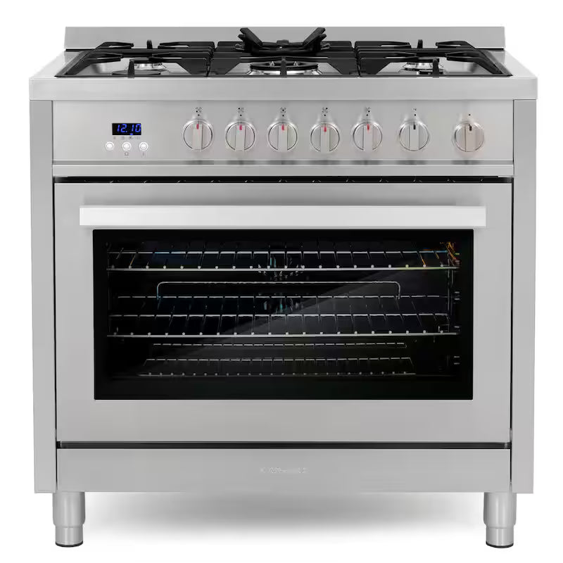 36 in. 3.8 cu. ft. Gas Range with 5 Burner Cooktop and Cast Iron Grates in Stainless Steel T7195