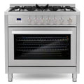 36 in. 3.8 cu. ft. Gas Range with 5 Burner Cooktop and Cast Iron Grates in Stainless Steel T7195