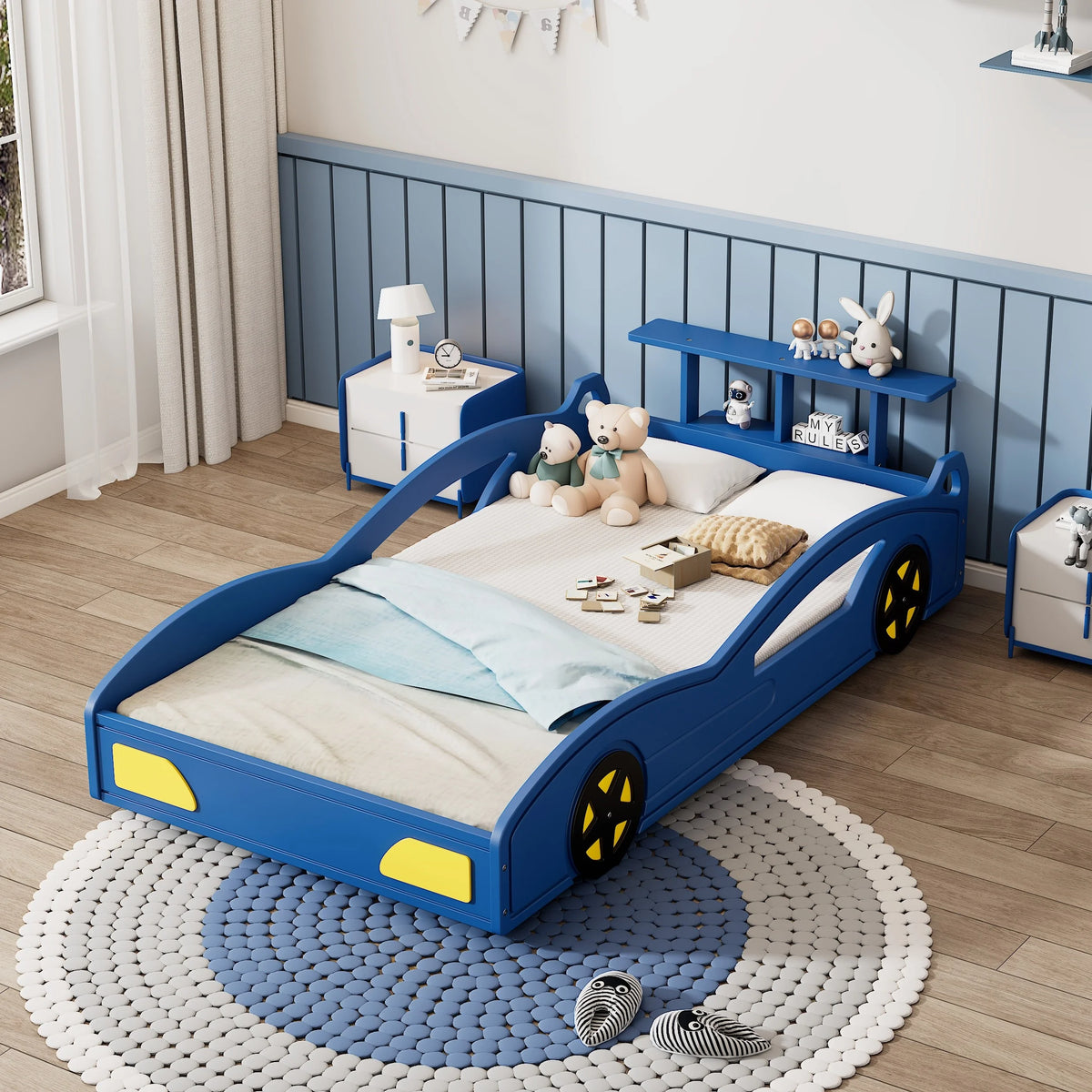 Wooden Car-Shaped Platform Twin Bed with Wheels Z329