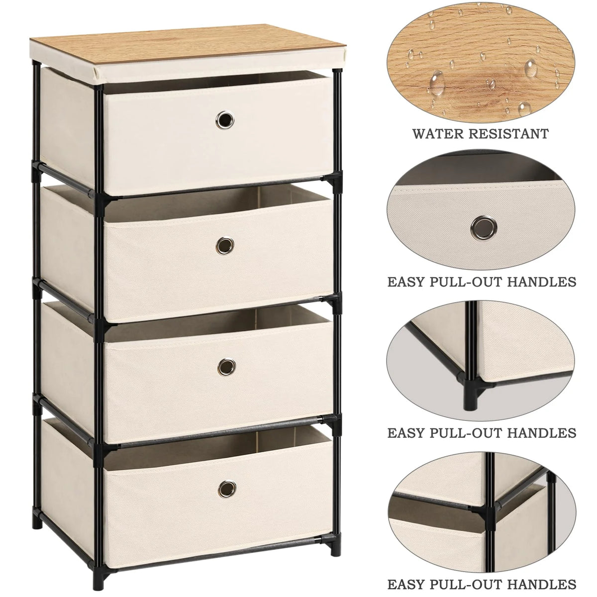 4 Drawer Fabric Storage Nightstand Y69768