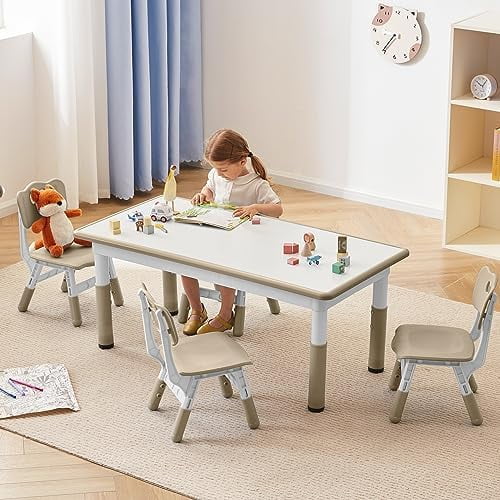 Height Adjustable Plastic Children Study Table and Chairs Set with 4 Seats T731