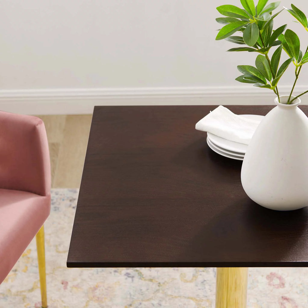 28 inch Square Gold Walnut Wood Metal Dining Table S65184
