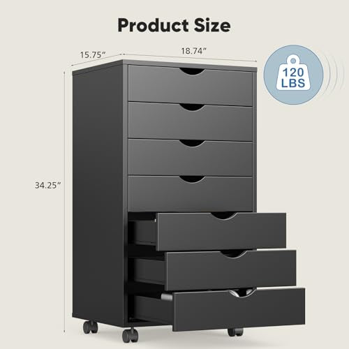 White 7 Drawer Mobile File Cabinet with Wheels B13668