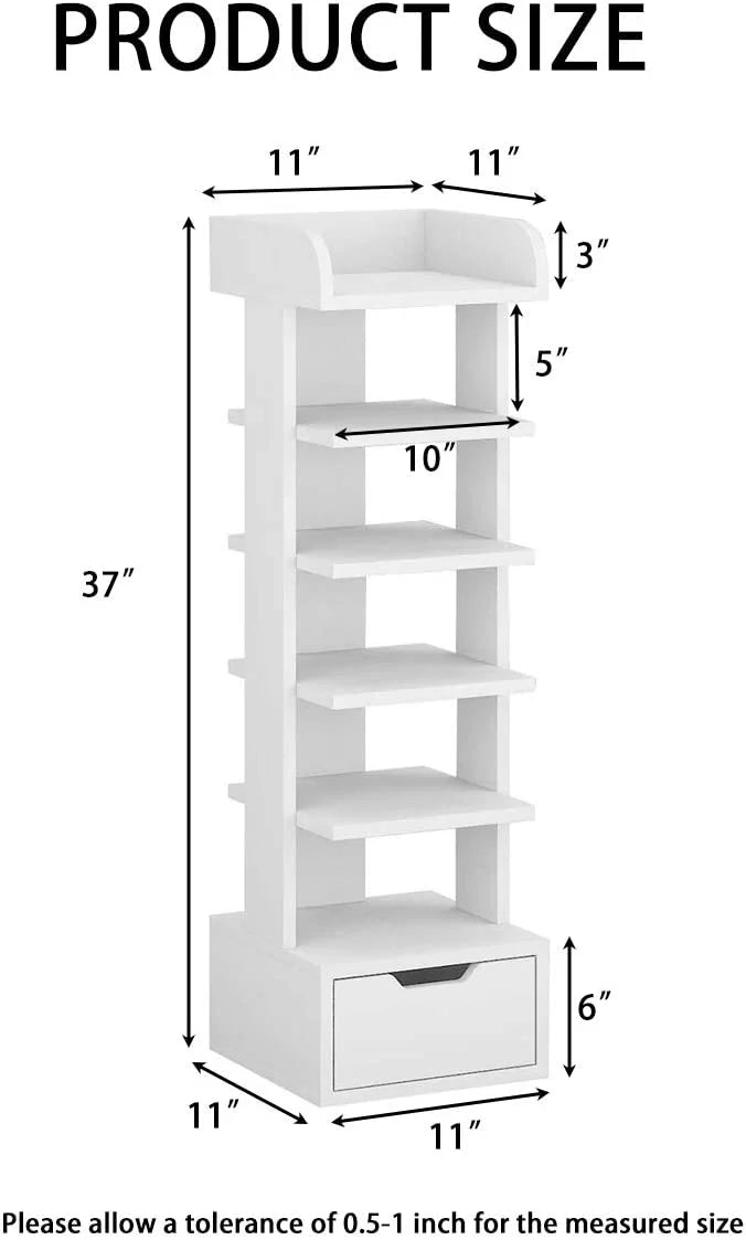 6-Tier White Wooden Shoe Rack with Storage Drawer H400