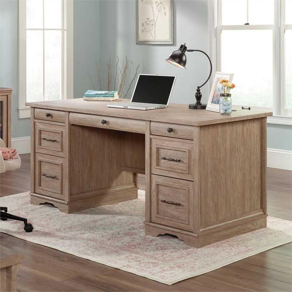Contemporary Brushed Oak Pedestal Desk T3582