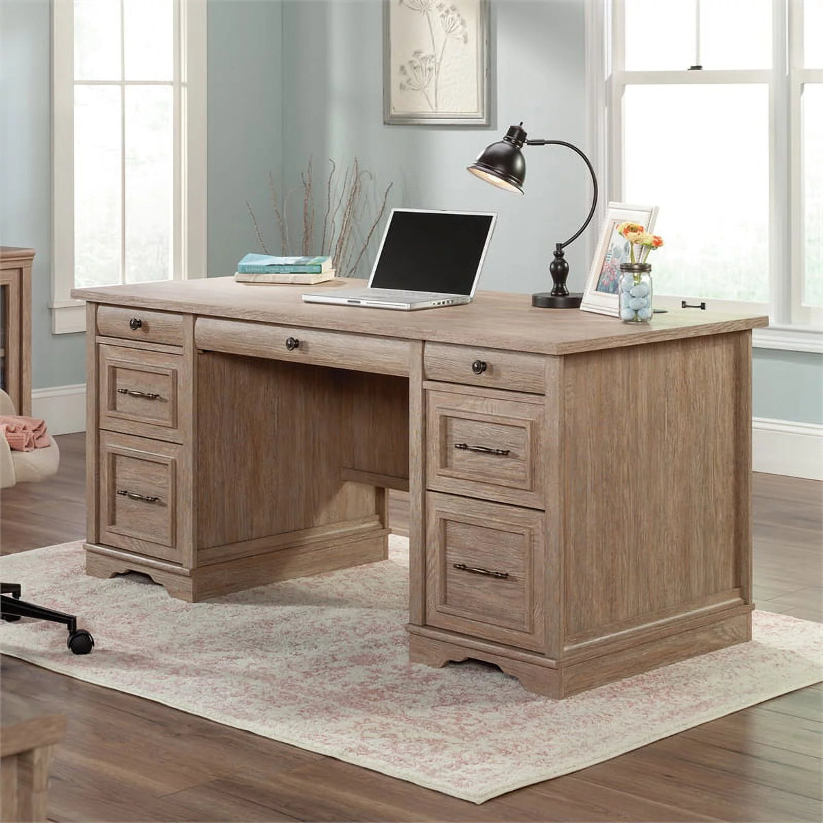 Contemporary Brushed Oak Pedestal Desk T3582
