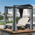 Aluminum Outdoor Patio Retractable Canopy Bed with Beige Cushion T3788