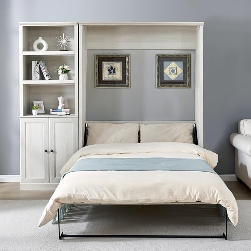 Full Size Brown Murphy Bed with Charging Station E393