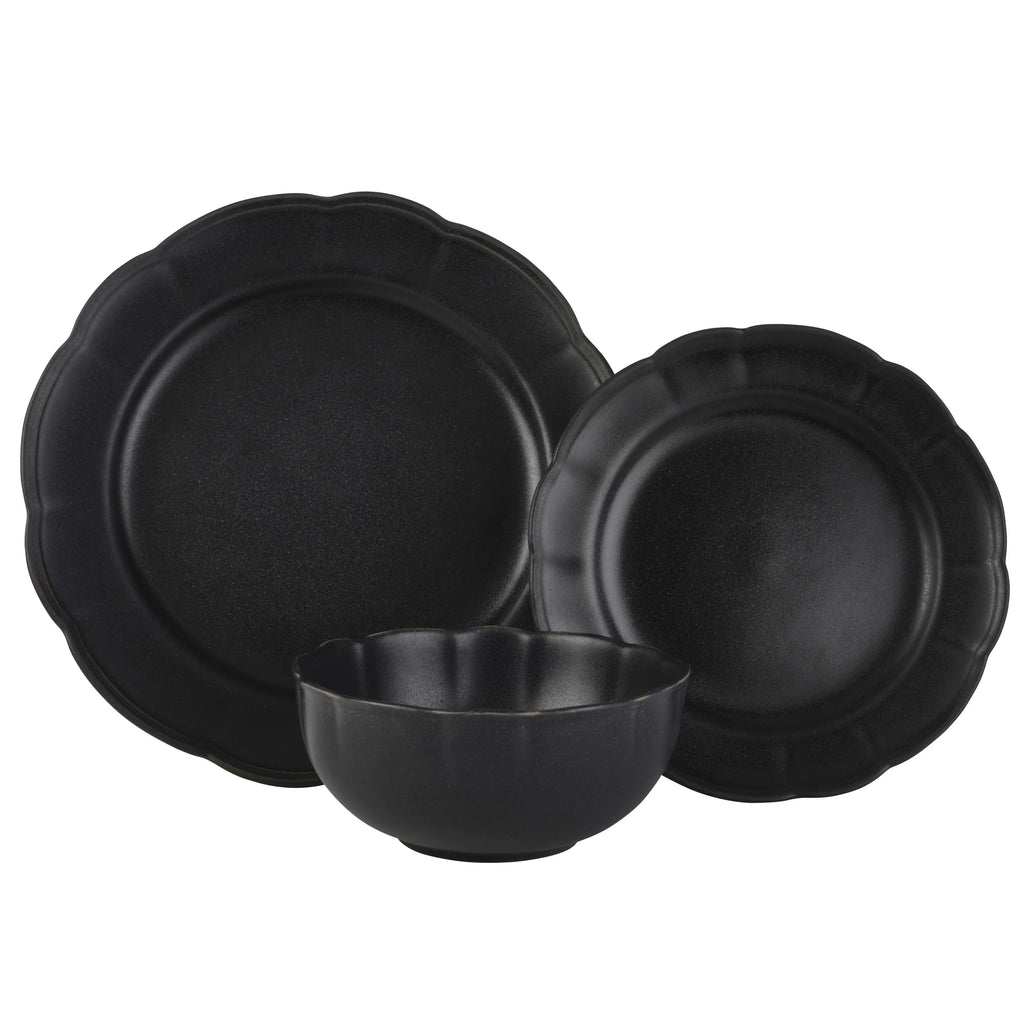 Black 12 Piece Stoneware Dinnerware Set M603