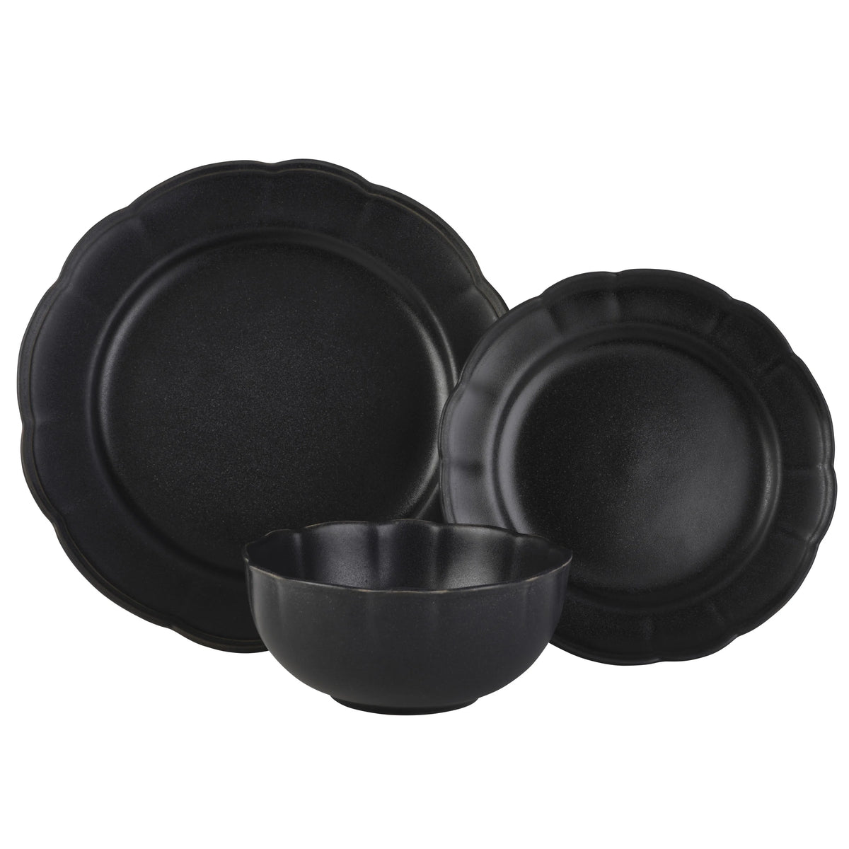 Black 12 Piece Stoneware Dinnerware Set M603