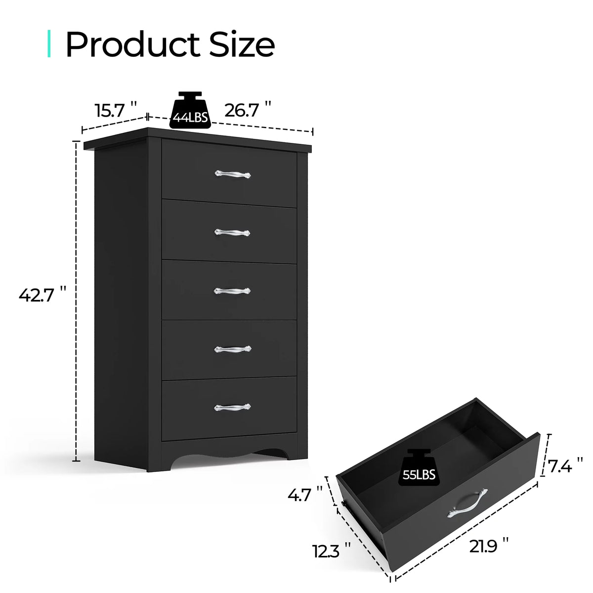 Black 5 Drawer Dresser F87755