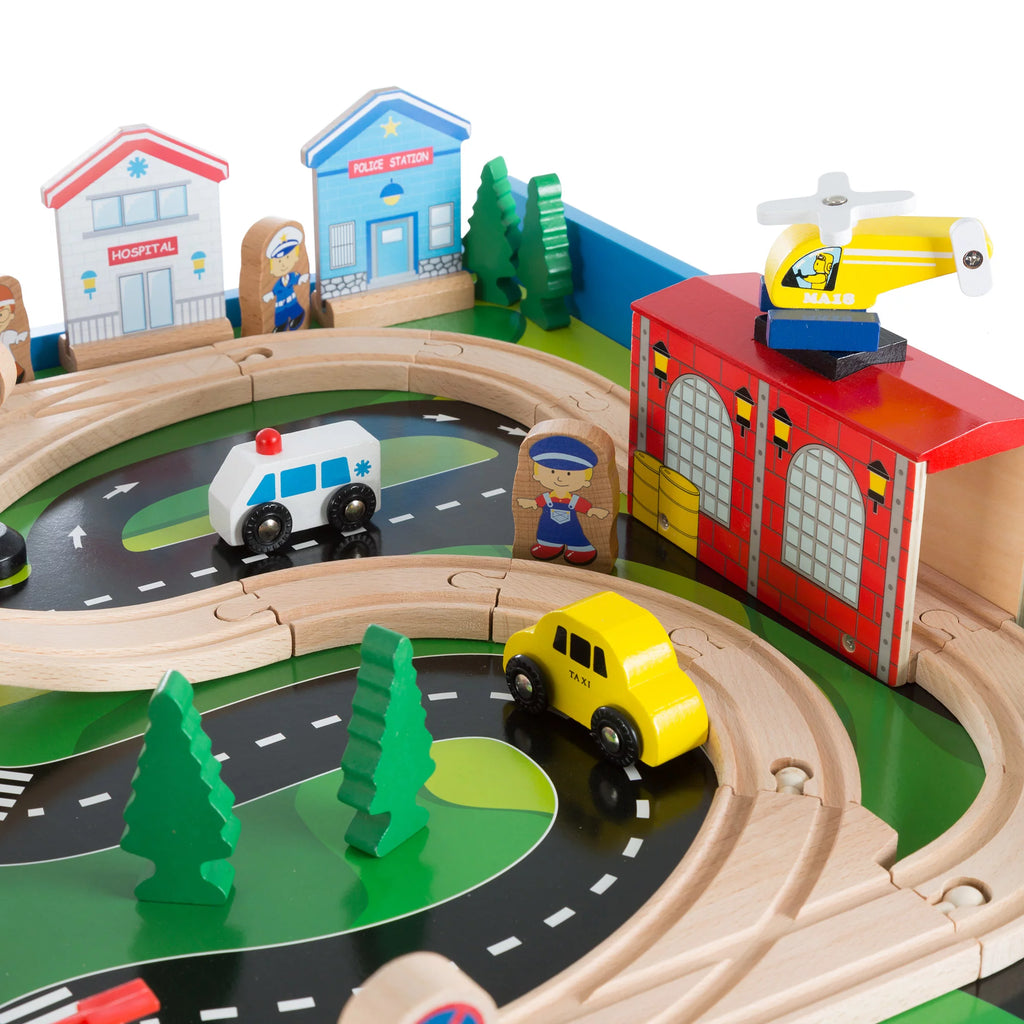 Wooden Train Set & Table with 75 Pieces L8249