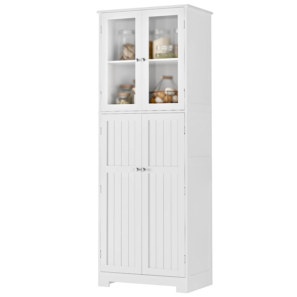 White Frosted Glass Kitchen Pantry Cabinet D8806
