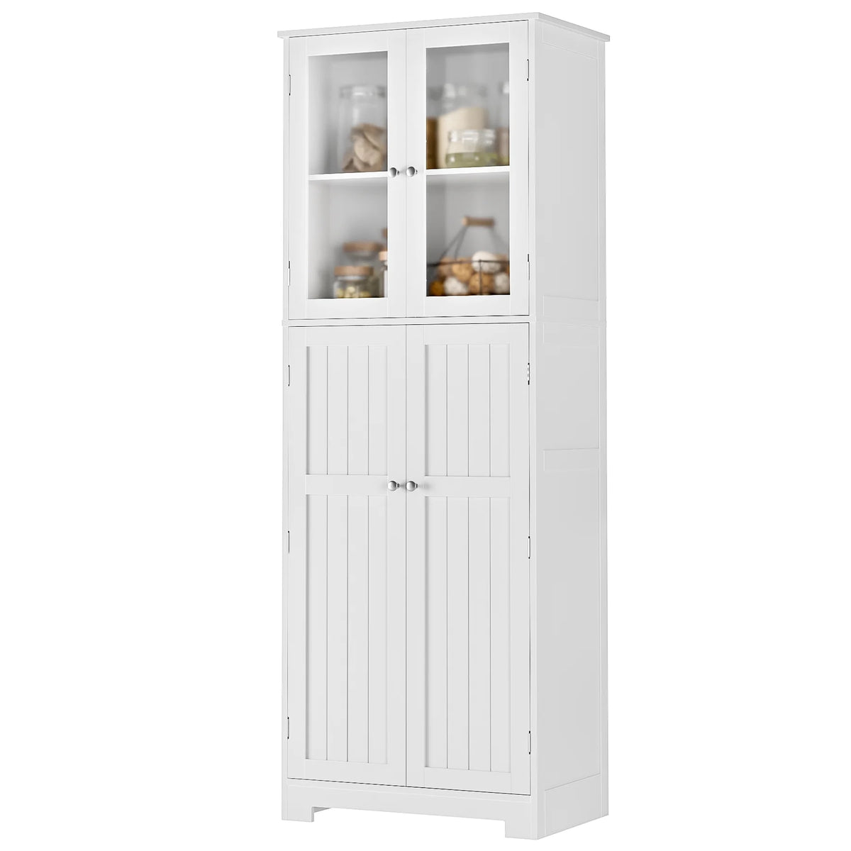 White Frosted Glass Kitchen Pantry Cabinet D8806
