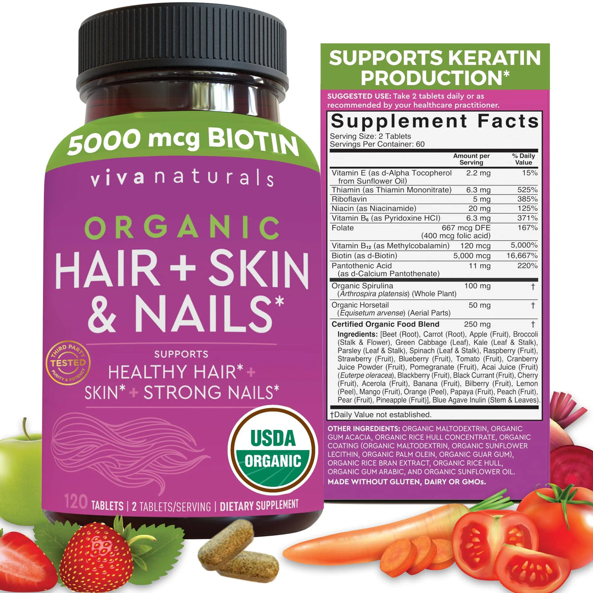 Biotin Vitamins for Hair Skin and Nails, 5000mcg, 120 Supplement N1636