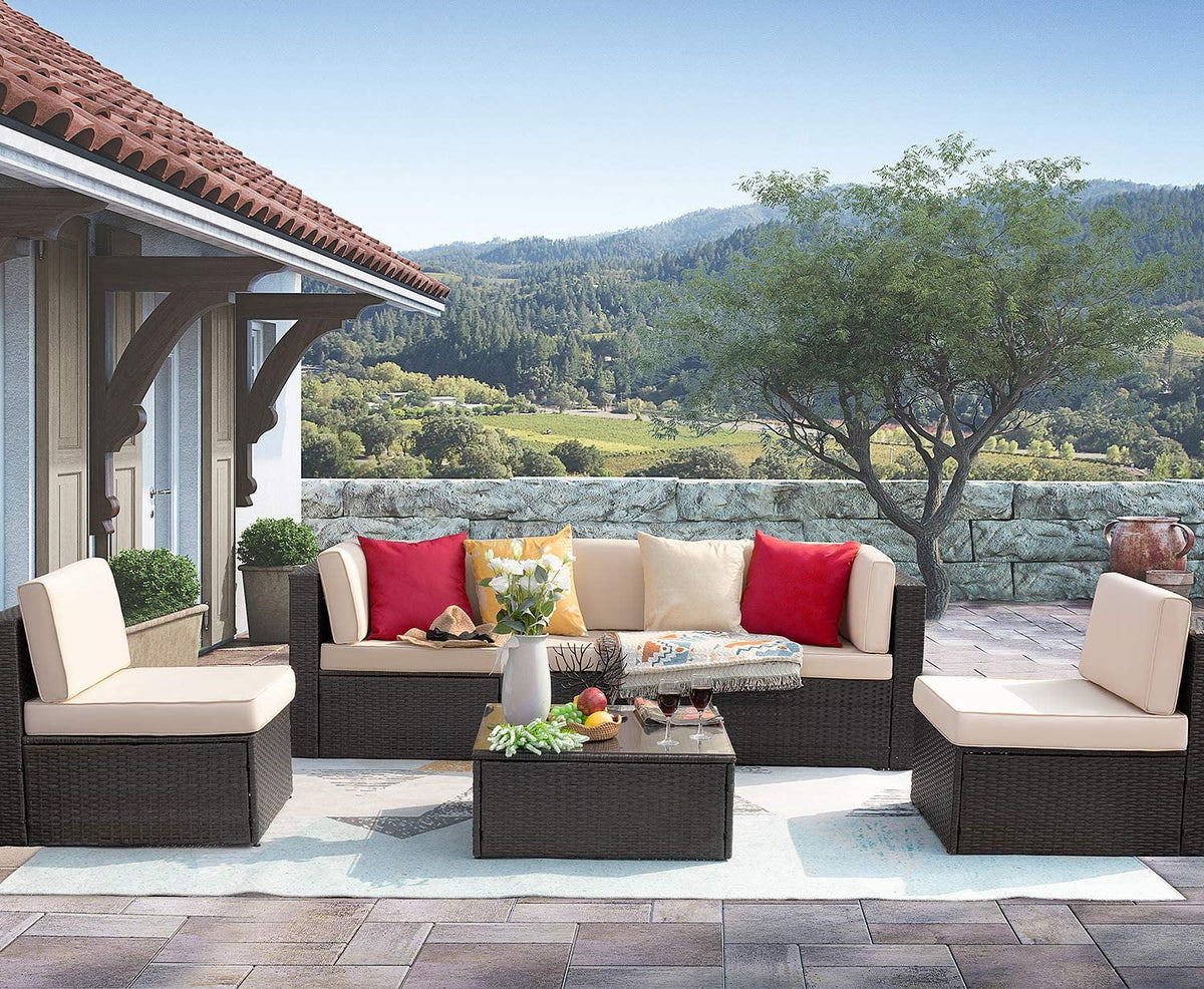 6 Pieces Wicker PE Rattan Sectional Sofa with Cushions X2485