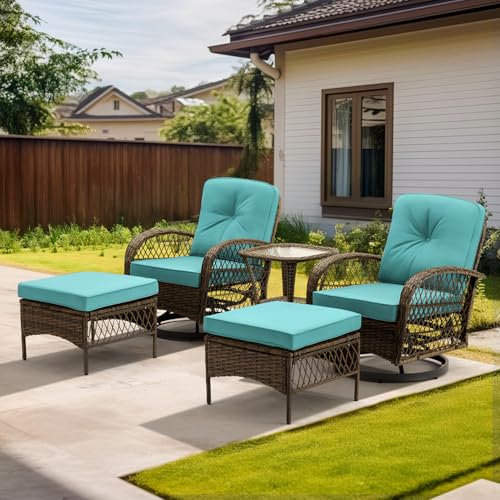 3 Pieces Wicker Patio Bistro Set with Rocking Chair and Glass Coffee Table T34727