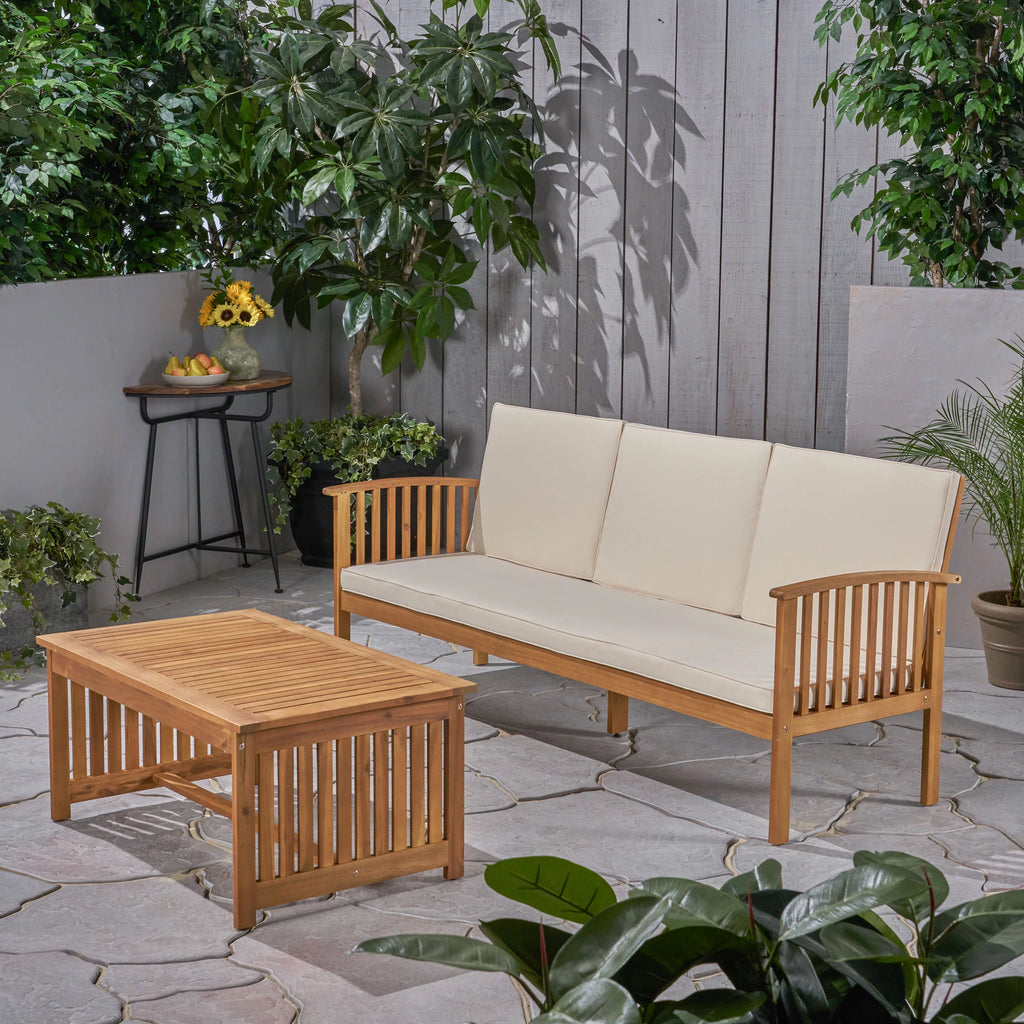 2 Piece Acacia Wood Outdoor Sofa Set V50719