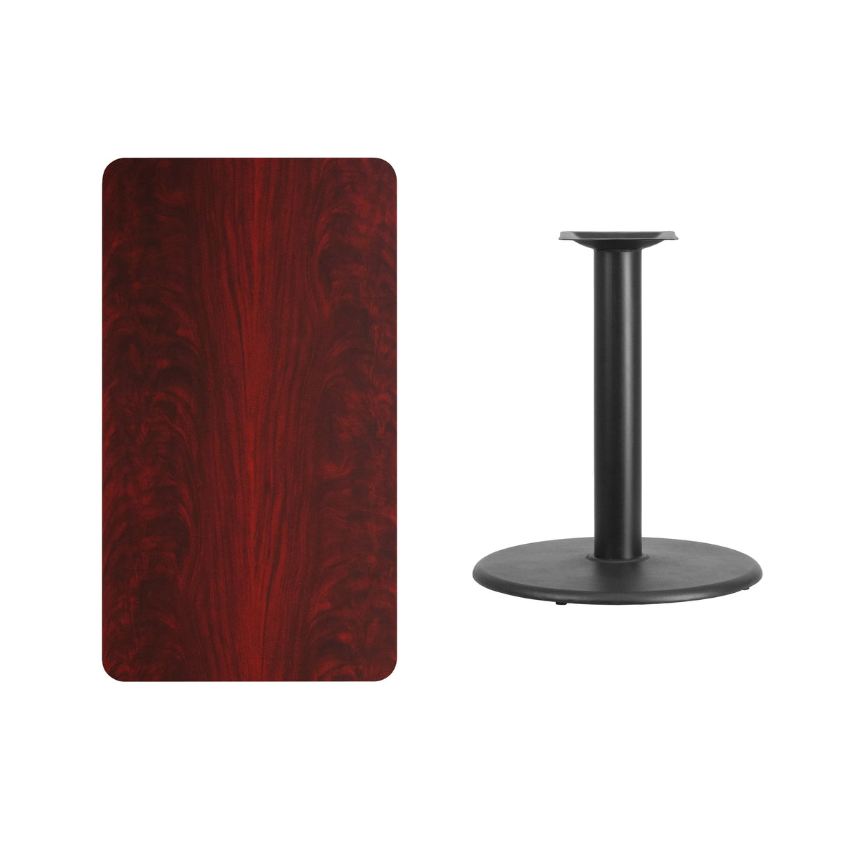 24'' x 42'' Rectangular Mahogany Laminate Table Top with Round Table Height Base W375