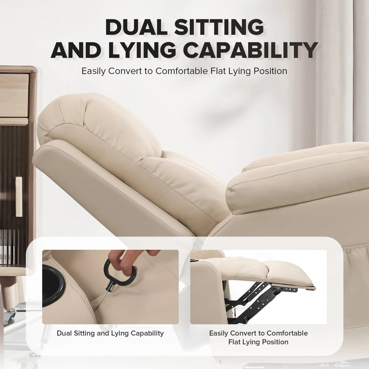Black PU Leather Swivel Rocker Recliner Chair with Heat and Massage F281076
