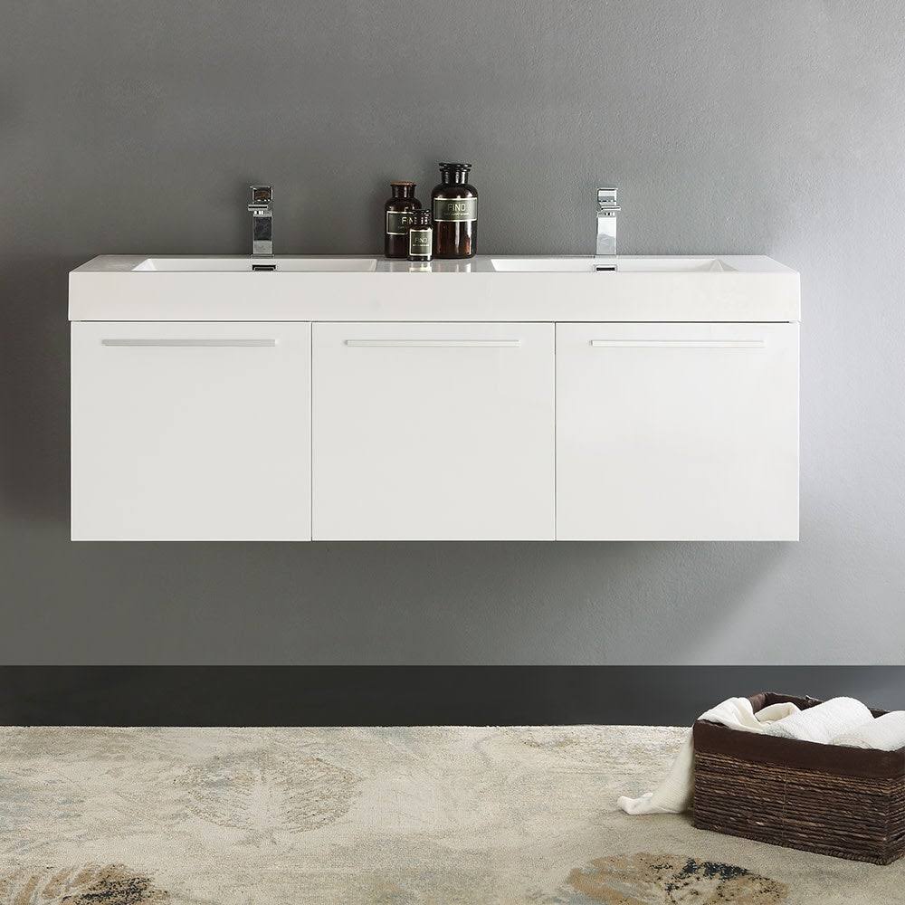 60 inch Walnut Wall Hung Double Sink Bathroom Cabinet V3508