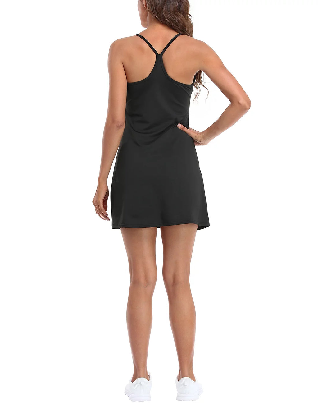 Black Sleeveless Athletic Workout Dress with Built in Shorts H449