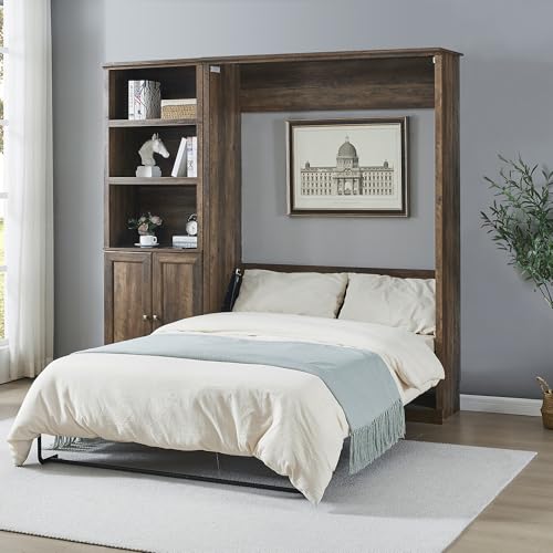 Full Size Brown Murphy Bed with Charging Station E393